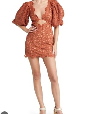 For Love & Lemons Rust Floral Eyelet Cutout Mini Dress